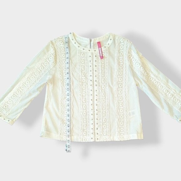 Plenty By Tracy Reese Off-White Rivet & Crochet Lace 3/4 sleeve Top Size Small - Picture 6 of 11